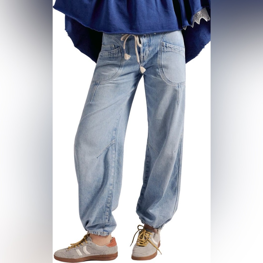Free People Love Language Mid Rise Drawstring Jogger Jeans